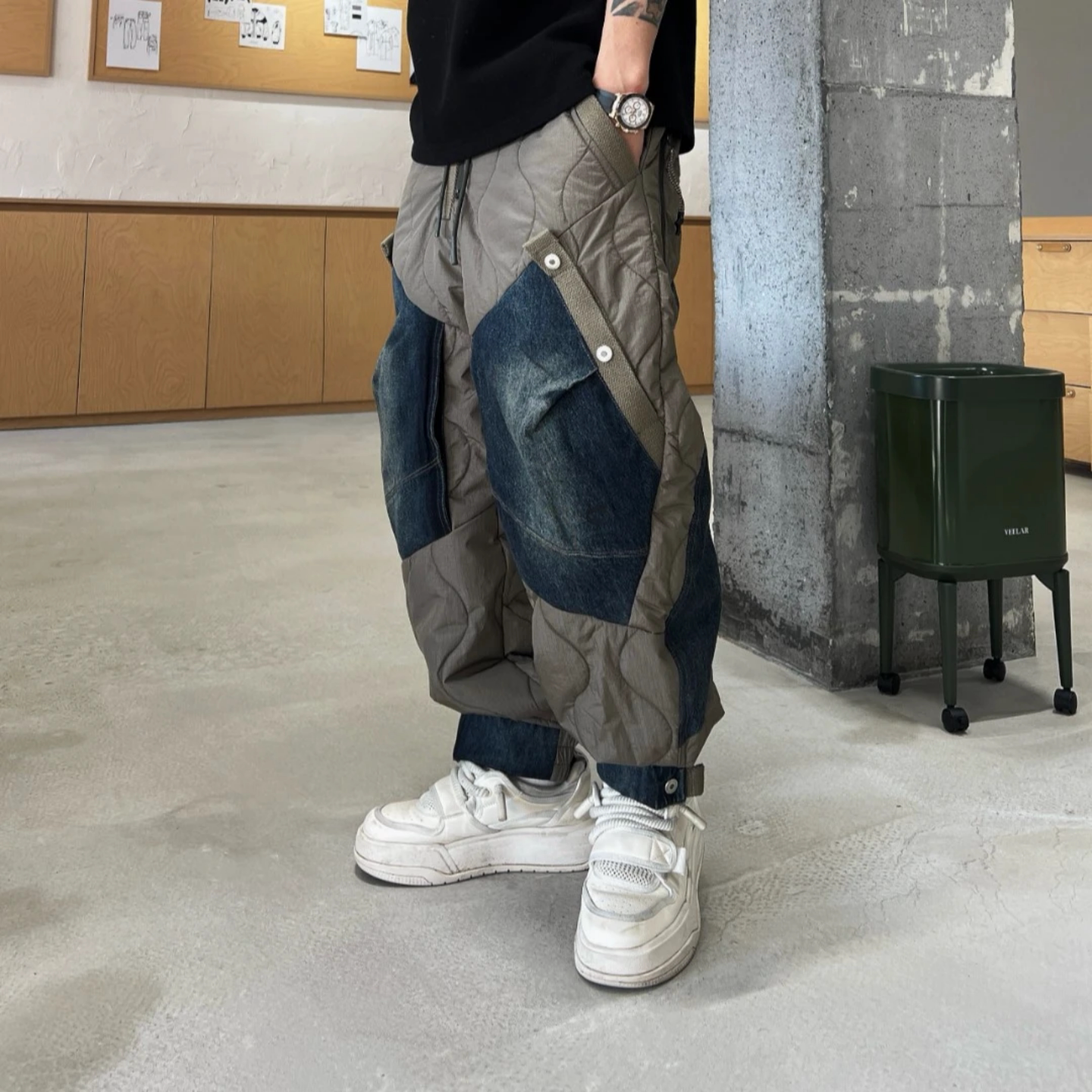 冬季新款户外重磅加厚拼接松紧束脚个性设计感高品质男士保暖长裤