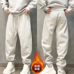 简约休闲运动裤冬季上新男士拉链大口袋设计款加绒加厚休闲束脚裤