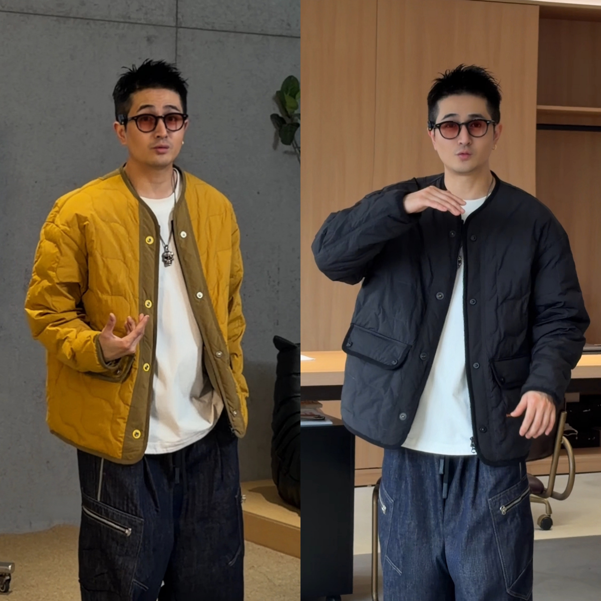 圆领菱格松弛感百搭休闲棉服