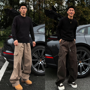 美式街头潮流酷帅弯刀工装裤冬季新款立体设计感大口袋男士伐木裤