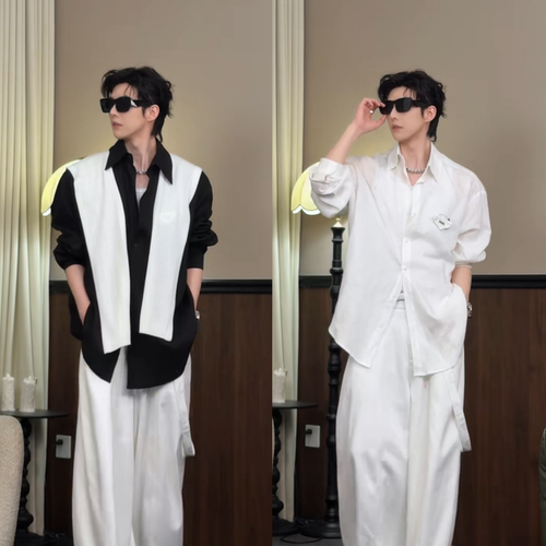 男士春夏清凉透气炫彩长袖衬衫