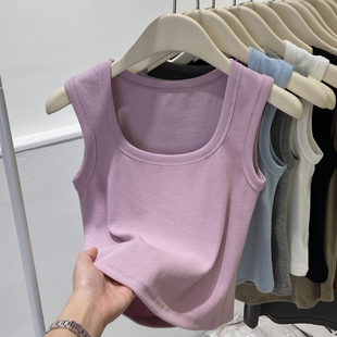 上衣潮 方领短款 螺纹吊带背心女2025夏季 新款 外穿宽肩带遮副乳无袖