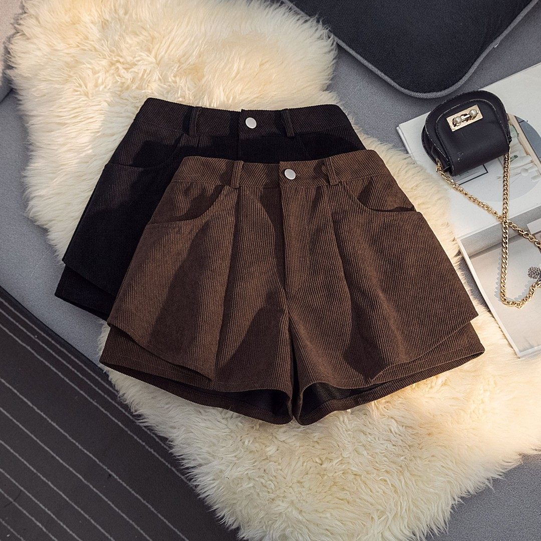 设计感灯芯绒短裤女春季新款显瘦高腰A字宽松阔腿裤ins小众裤裙,女装/女士精品,休闲裤,淘宝优惠券,粉丝福利购,淘宝优惠卷