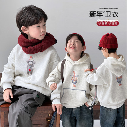 2024冬装新款圣诞卡通加绒卫衣ivan家童装男童女童中大童加厚上衣