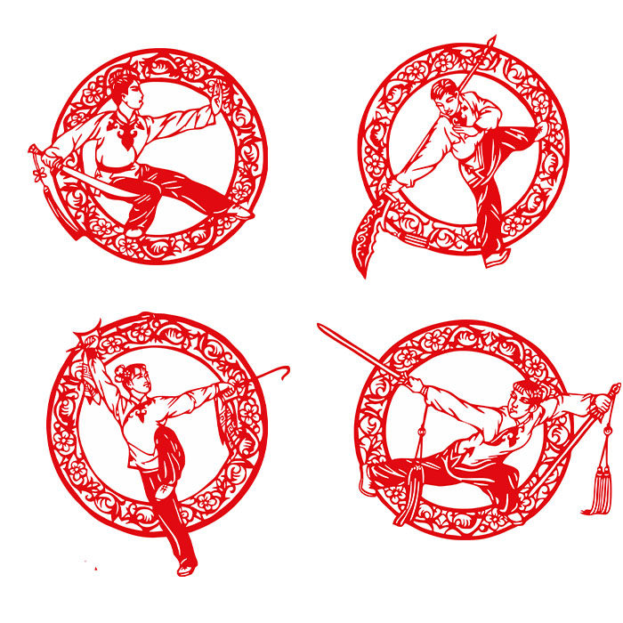 手工剪纸中华武术电子版半成品剪刻成品黑白打印底稿窗花装饰画