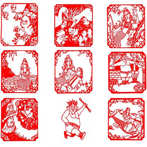 14张童话故事剪纸图样电子版连环画刻纸窗花素材学生练习稿电子版
