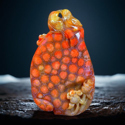 天然珊瑚玉吊坠喜上眉梢彩花男女