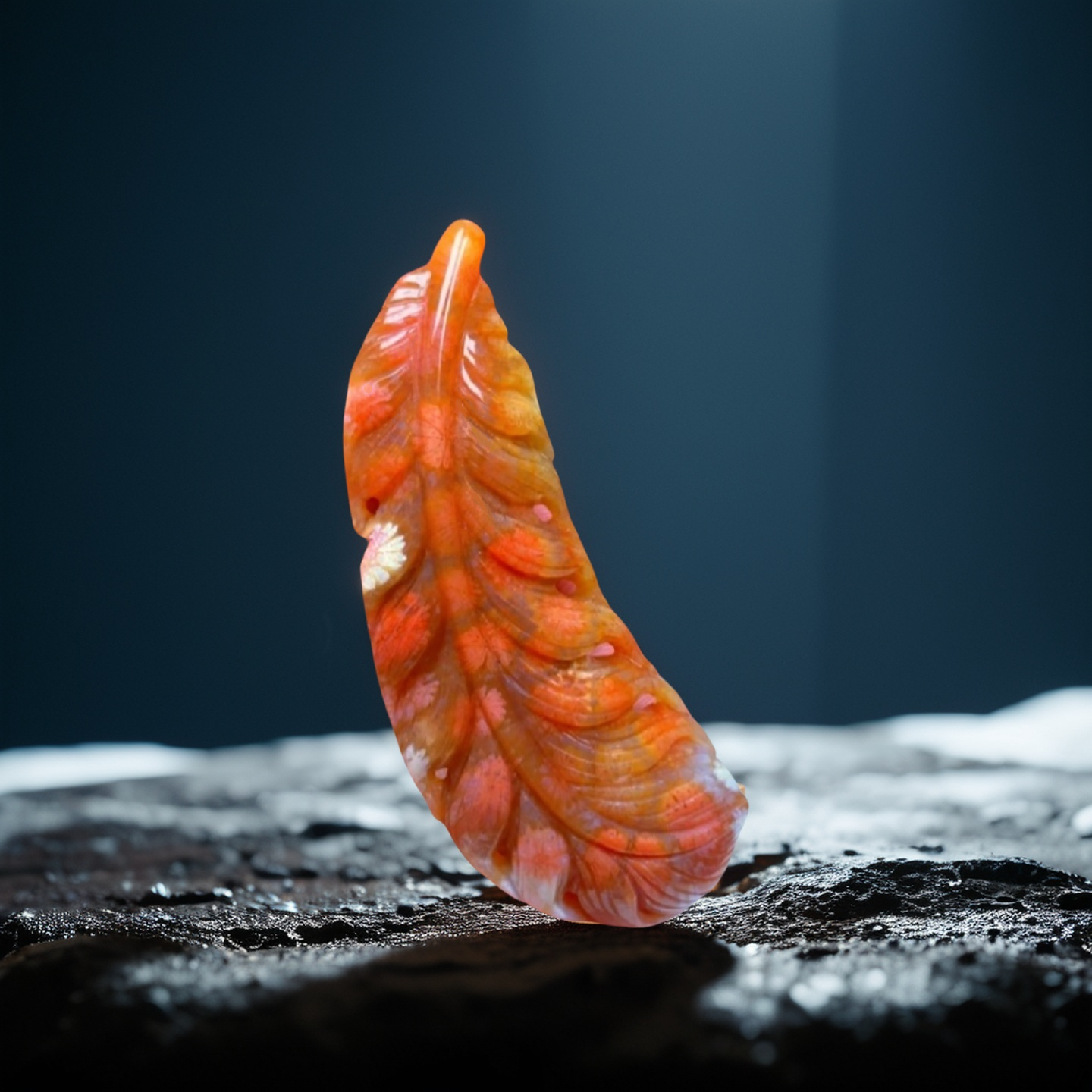 精品天然珊瑚玉吊坠项坠彩花原创设计精雕羽毛挂件女士礼物收藏级