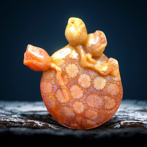 珊瑚玉吊坠橙色雕刻玫瑰花挂件女