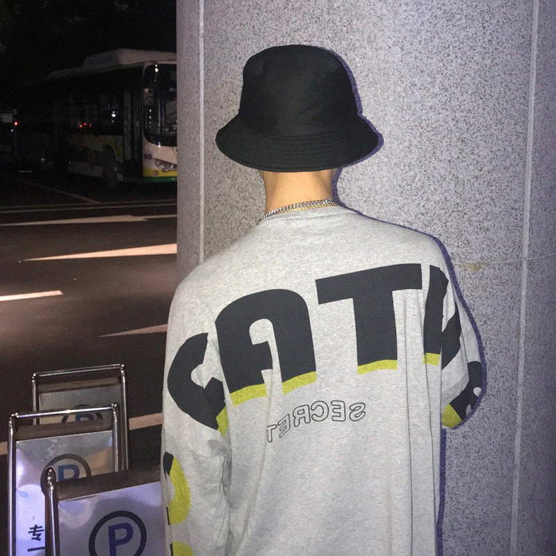 chic早秋复古字母印花圆领长袖T恤男女 港味宽松上衣情侣装潮卫衣