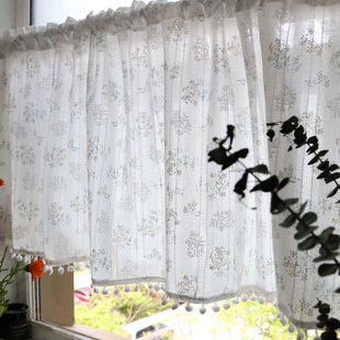 飘窗帘橱柜咖啡帘门帘隔断短帘子 田园小清新碎花布艺半帘雏菊法式
