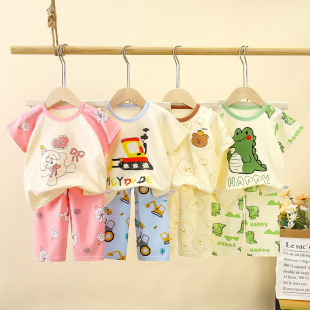 儿童短袖套装夏季新款纯棉男童睡衣女童宝宝空调服a类夏装童装