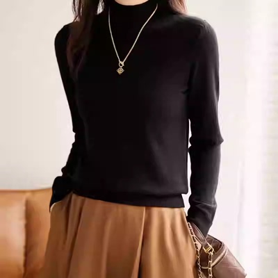 【断码清仓】戎美衣尚超细精纺羊绒羊毛衫女内搭半高领打底衫春秋