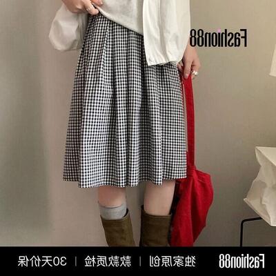 2026年春季新款通勤韩式简约舒适休闲中长款格纹A字半裙女2671