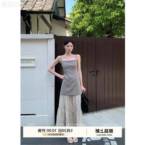 DH大花【夏日变奏曲】韩系小众木耳边层次拼接假两件小个子洋装