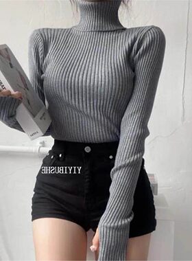 PR155秋冬巨好穿 女人味气质高领修身长袖针织打底衫