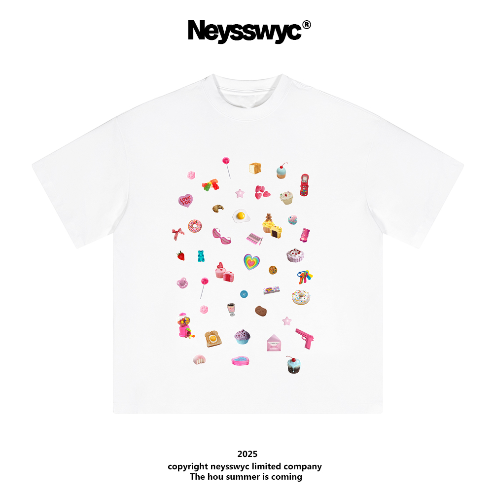 NEYSSWYC 【贴纸短袖】重磅黑白宽松百搭夏涂鸦T恤