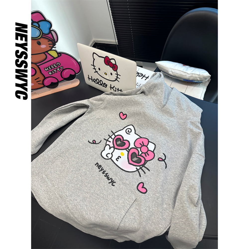 NEYSSWYC 【嘟嘴KT】可爱涂鸦手绘趣味卡通秋冬连帽卫衣宽松小众
