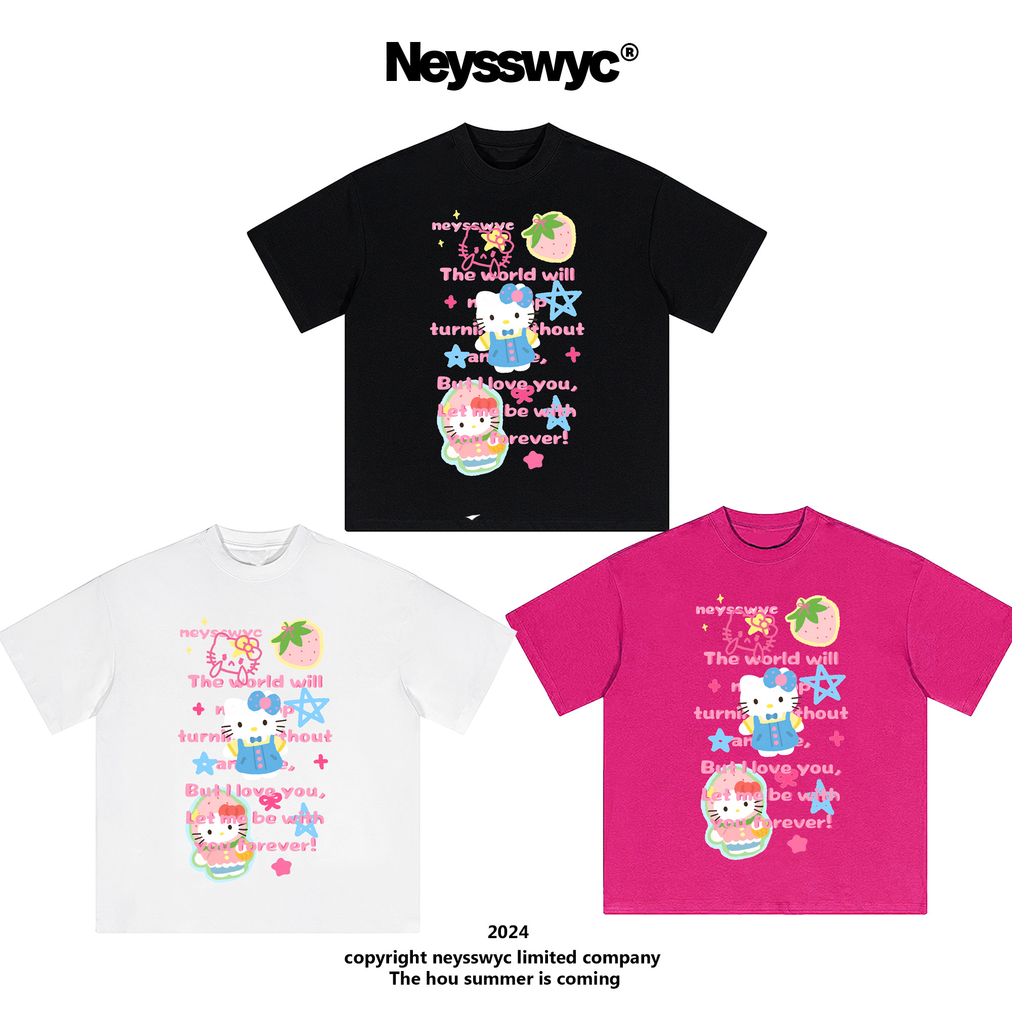 NEYSSWYC 【哭哭草莓】少女心彩色短袖宽松可爱T恤休闲夏季新款KT
