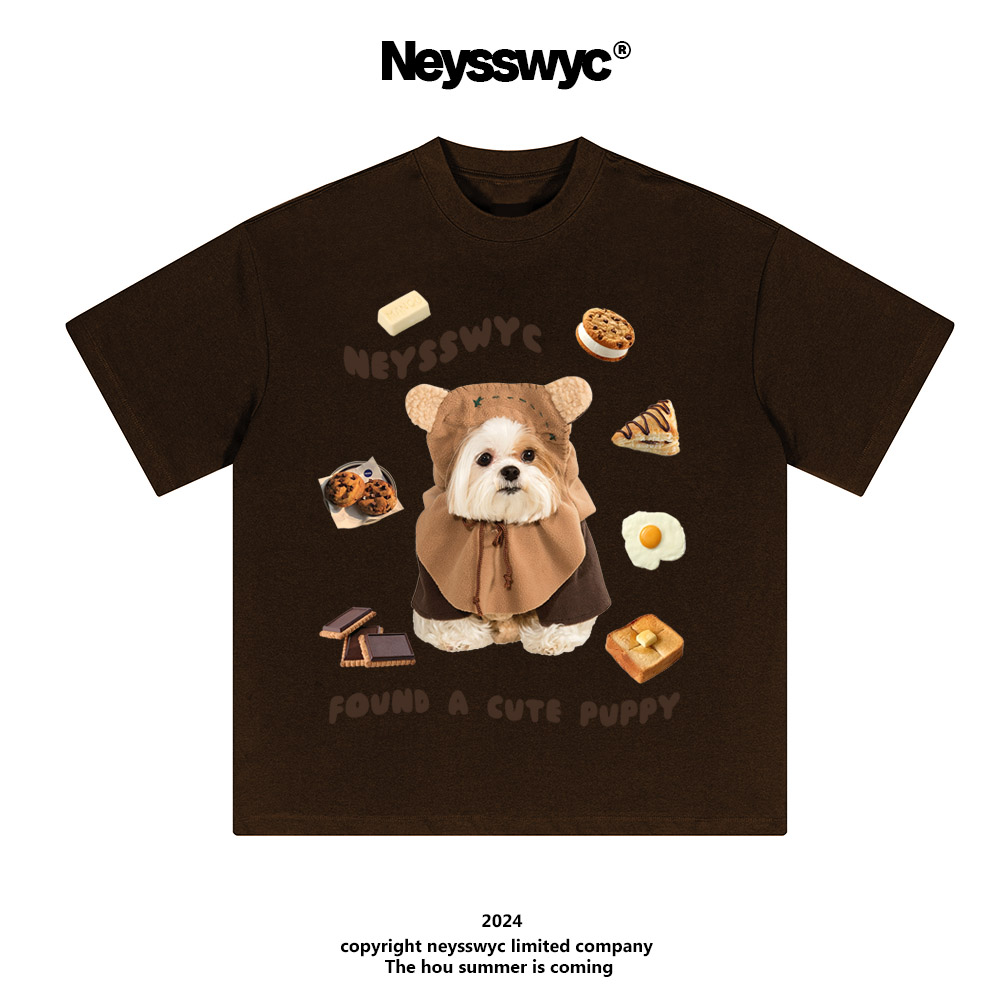 NEYSSWYC 【饼干狗狗】短袖T恤纯色圆领宽松百搭ins风情侣夏可爱
