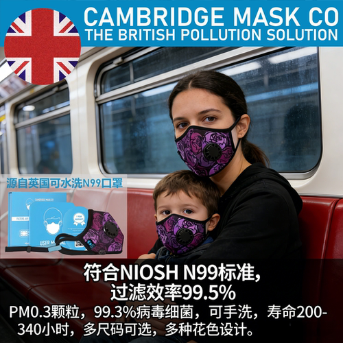Cambridge Mask剑桥口罩N99防雾霾甲醛尾气飞沫成人儿童可水洗