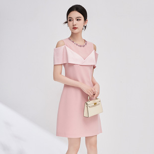 2413508 2024夏季 南油重工钉钻名媛气质优雅女人露肩连衣裙女装