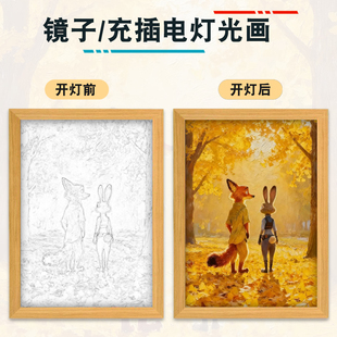 疯狂动物城周边朱迪尼克周边二次元 饰相框画夜灯 动漫镜子灯光画装