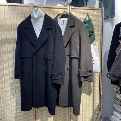 韩系双面羊毛大衣男士中长款绒呢子外套秋冬季加厚高级感韩版风衣