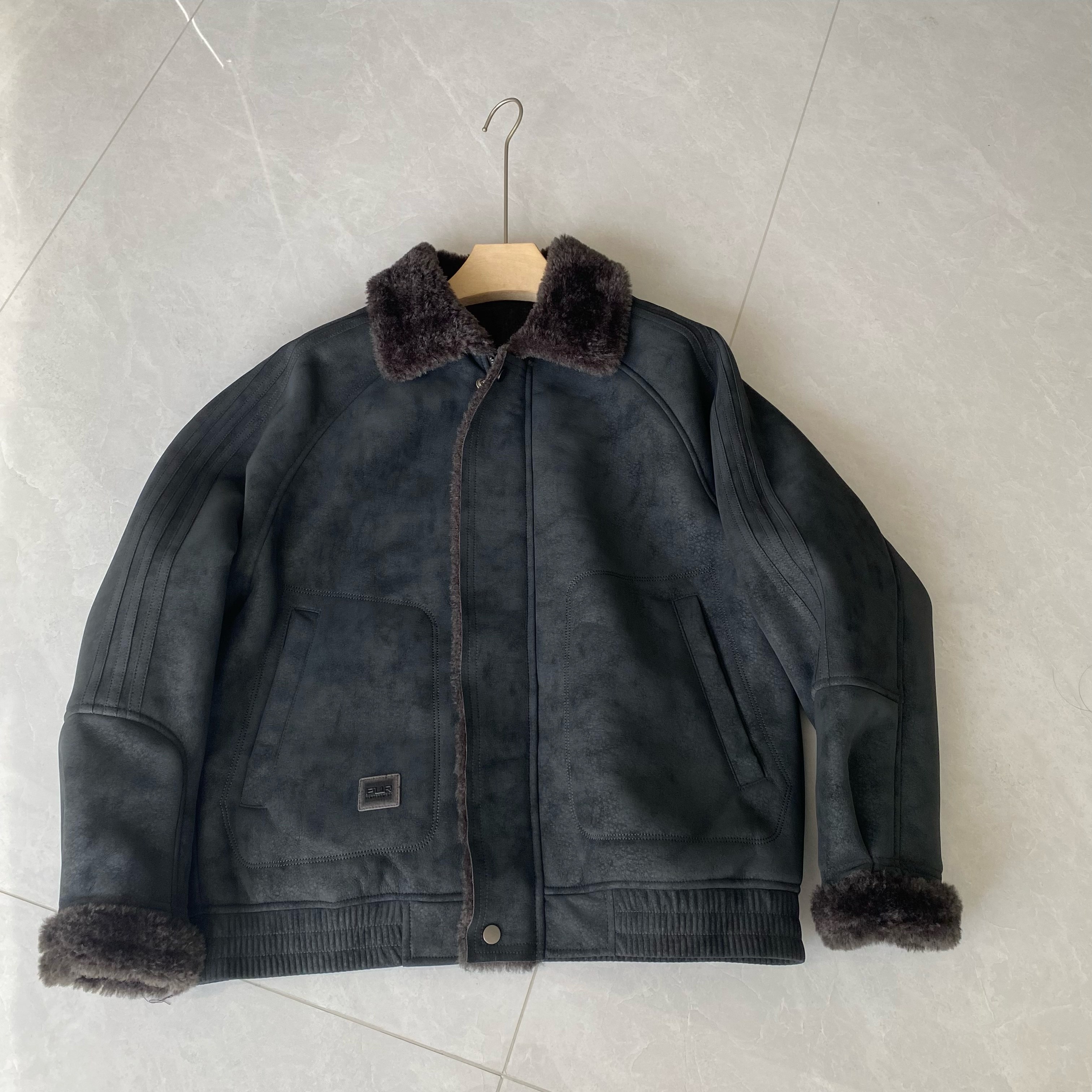 美式复古冬季加厚韩版皮毛一体外套男潮牌宽松休闲保暖机车皮夹克