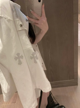 重工烫钻衬衫外套女2025秋季新款衬衫牛仔工装夹克潮