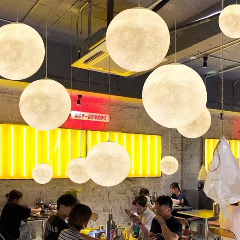 月球灯星球大号北欧艺术卧室圆球餐厅灯店铺创意吧台球形月亮吊灯