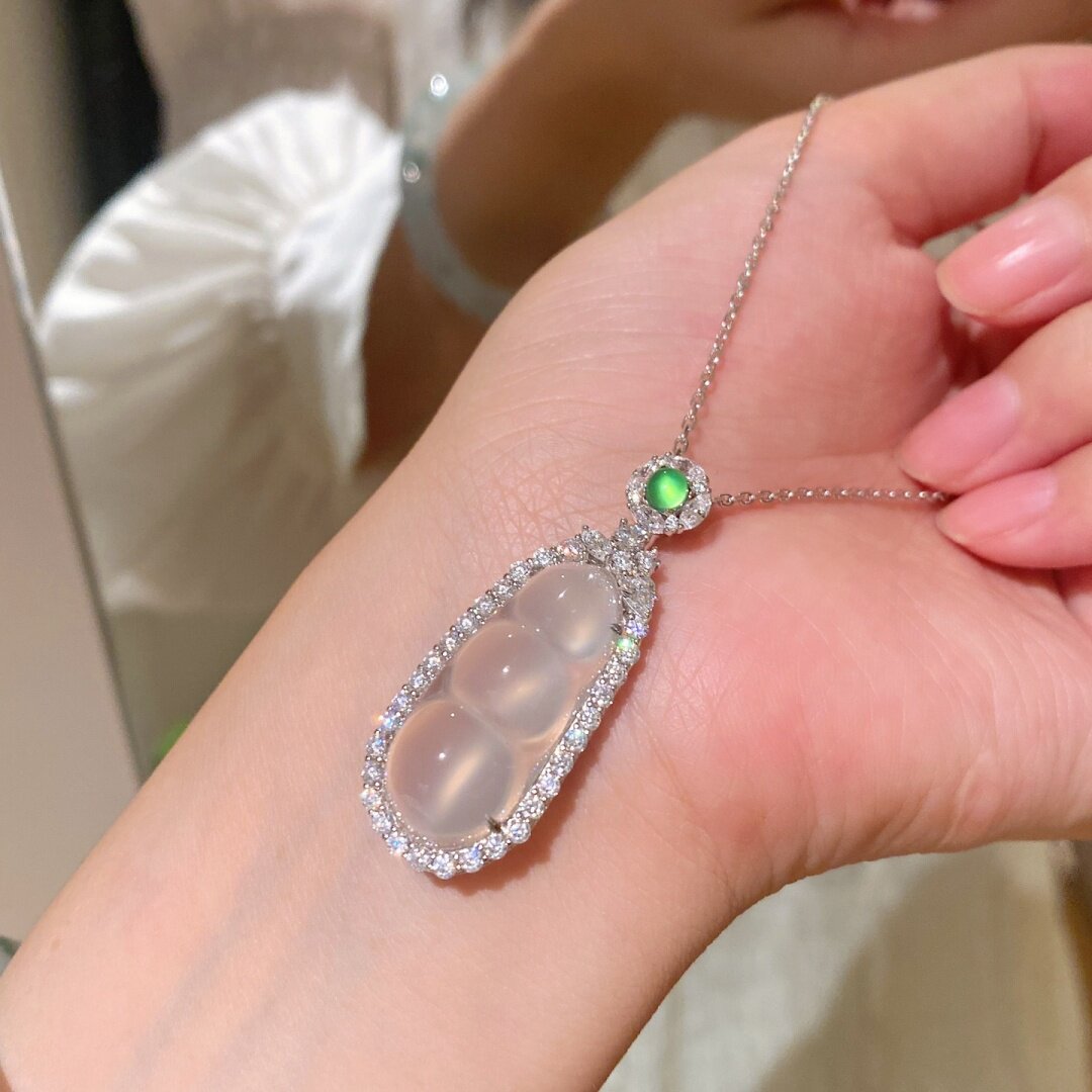 天然玉髓四季豆福豆豆项链纯银女