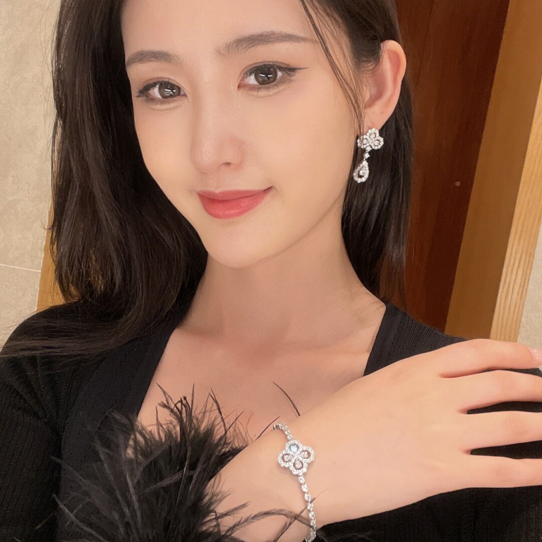 长款水滴花园四叶草耳环女纯银