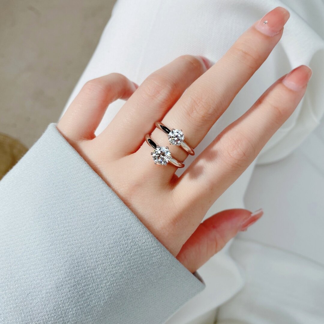 经典单颗六爪钻戒婚戒戒指女纯银