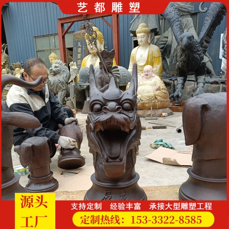 纯铜铸造兽首造型雕像国风文化收藏级陈列饰品 传统生肖兽首铜制