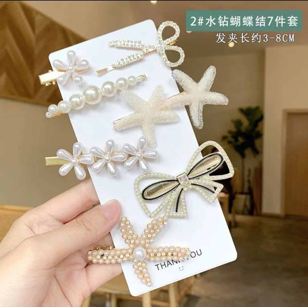 发夹女韩国珍珠边夹网红少女一字夹头饰水钻东大门海星发卡鸭嘴夹