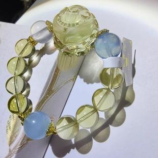 天然黄水晶海蓝宝大颗粒手链女款 手串饰品送女友礼物