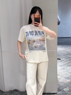 现货发2026早春新款 T恤女 小众设计复古田园印花圆领宽松套头短袖