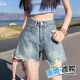 高腰显瘦梨形身材毛边破洞阔腿外穿 薄款 遮胯a字型牛仔短裤 女夏季