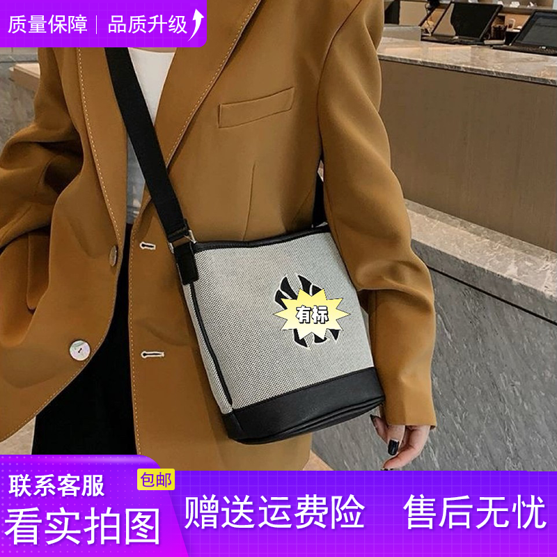 韩国MLb帆布水桶包大容量斜挎包NY经典刺绣通勤百搭轻便单肩包