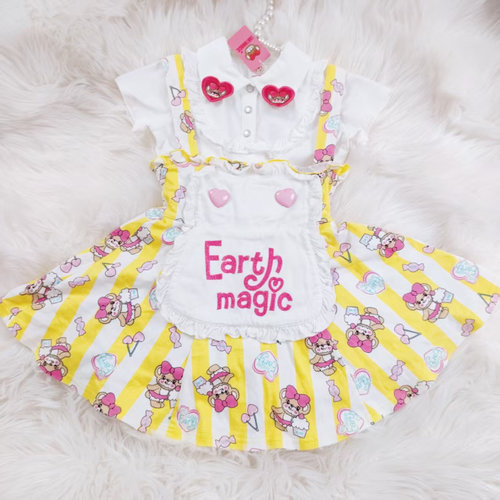 【现货】Earthmagic奶黄条纹小熊刺绣围裙~黄色抢眼好看~好美