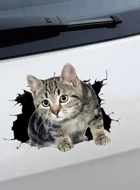 3D立体小猫汽车贴纸创意个性可爱搞怪猫咪遮挡车身车尾划痕刮痕贴