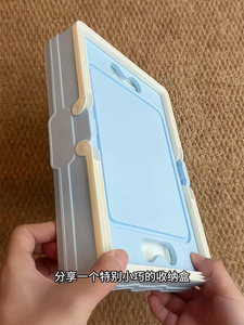 蓝色折叠收纳盒收纳筐大容量带盖桌面化妆品文具杂物小药箱整理盒