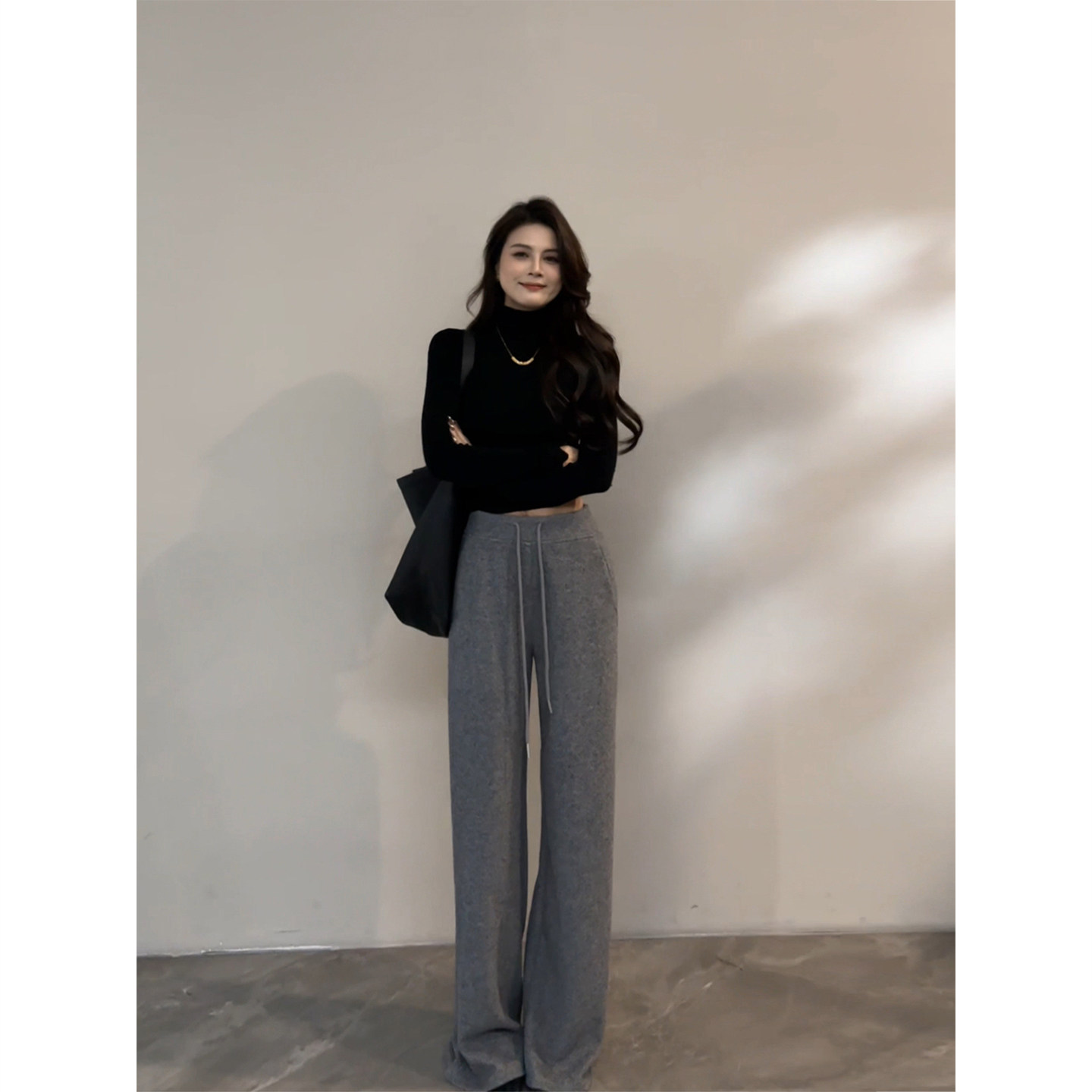 大婷婷 长裤口袋秋冬新款直筒裤休闲裤宽松百搭棉羊毛裤子DT1821