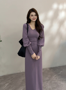 大婷婷 复古轻奢法式收腰灯笼袖V领新款显瘦气质连衣裙DT1926