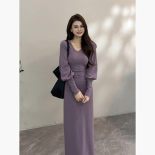 大婷婷 复古轻奢法式收腰灯笼袖V领新款显瘦气质连衣裙DT1926