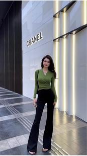 百搭黑色西装 2385 微喇叭马蹄裤 提臀休闲裤 女显瘦款 大婷婷新款