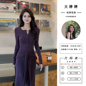 大婷婷 秋季新款百搭披肩时尚显瘦修身长袖连衣裙套装DT0807