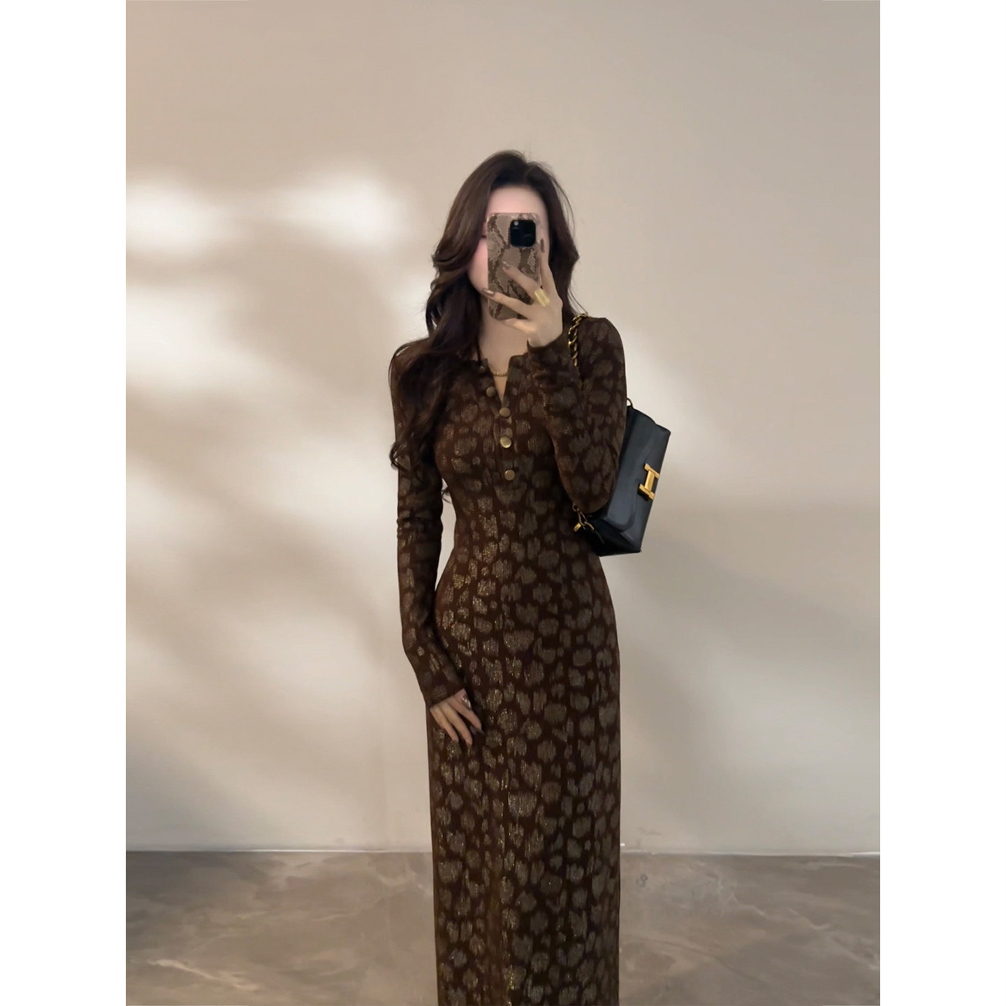 大婷婷  碎花长袖长裙秋冬季节印花连衣裙设计感复古显瘦DT1801