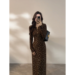 节印花连衣裙设计感复古显瘦DT1801 长裙秋冬季 大婷婷 碎花长袖